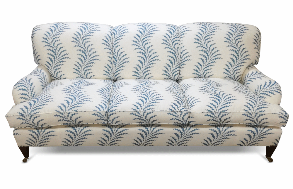 Avon Sofa — 3 seat, Soane Scrolling Fern Frond Azure fabric